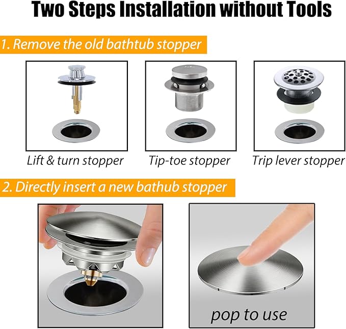 Bathtub Drain Stopper, Pop Up Tub Stopper and Cover, Bottom - Image 4