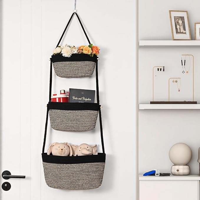 Hanging Storage Baskets, Over the Door Basket, Cotton Wall Baskets Storage - Image 7