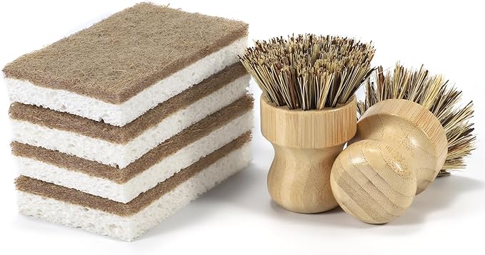 6 Pack Bamboo Dish Brush Set by VALENTISE