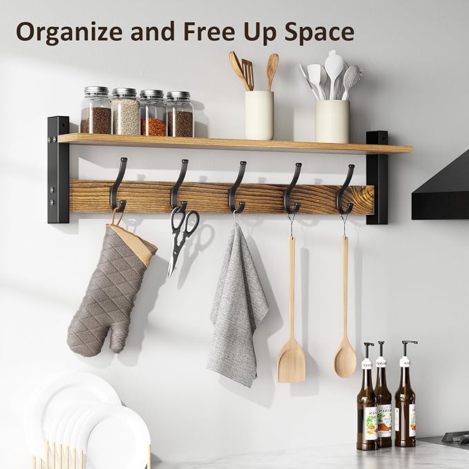Coat Rack Wall Mount with Shelf, 29 Inch Coat Hanger Walls Mounted, Hat Rack - Image 6