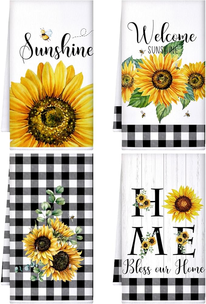 Bencailor 4 Pcs Sunflower Kitchen Towels Spring Summer Gifts Sunflower Floral by Bencailor