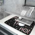 Giwawa Santa Laugh Dish Drying Mat Winter Snowflakes Black Dish Drainer Mats - Image 5