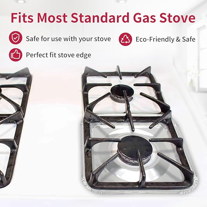 Aluminum Gas Stove Burner Covers -Thicker Foil Square Burner Liners - Image 6