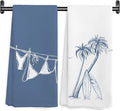 Blue Beach Surfboard Kitchen Towels, Coastal Tropical Palm Tree Decorative Hand by Unknown