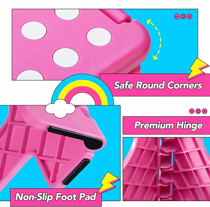 Delxo Folding Step Stool, 13 inch Non-Slip Foldable Stools for Kids & Adults Up to 300 LBS, Step Stool with Handle, Lightweight for Kitchen, Bathroom, Bedroom, Garden, Rose Pink, 1PC - Image 6