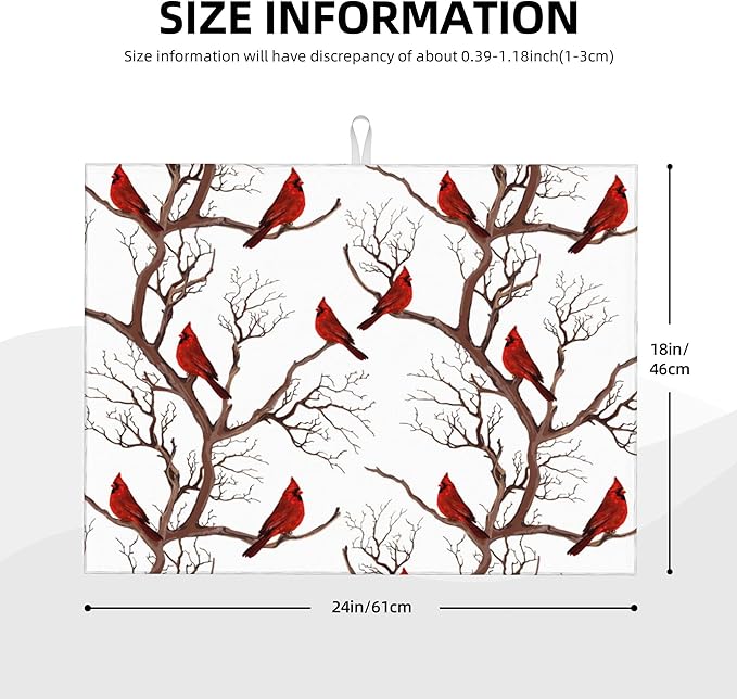 Winter Cardinal Birds Microfiber Dish Drying Mat - Image 4