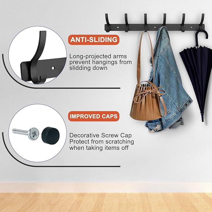 Coat Rack Wall Mounted, 6 Coat Hooks - Image 3