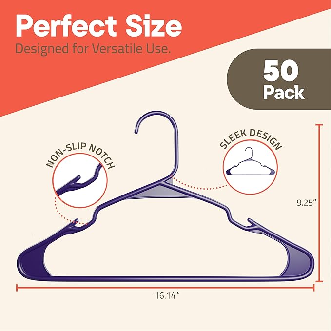 Purple Plastic Hangers 50 Pack– Heavy-Duty Plastic Hangers Slim and Space-Saving - Image 2