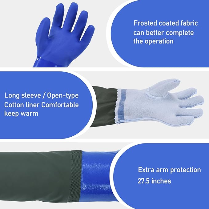 MUMUKE 2-pair set Long Waterproof Gloves, Long Chemical Gloves, Padded Cotton - Image 3