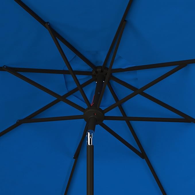 SAFAVIEH 9ft Outdoor Patio Umbrella, Round, Valance, Pacific Blue & White Trim, Auto Crank Tilt, UV Resistant for Deck, Backyard, Poolside (PAT8006P) - Image 6