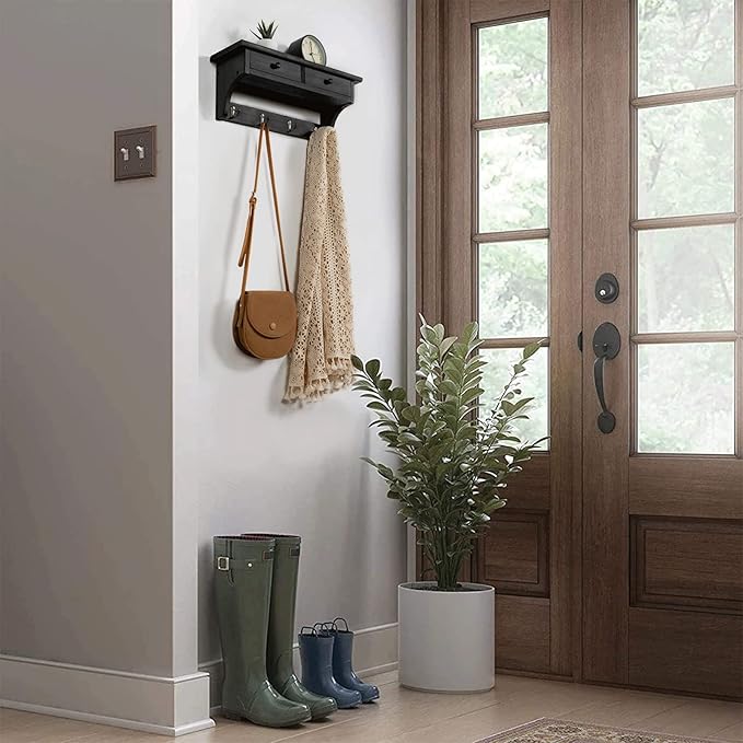 Emfogo Wood Coat Hooks Wall Mounted, Rustic Style - Image 3