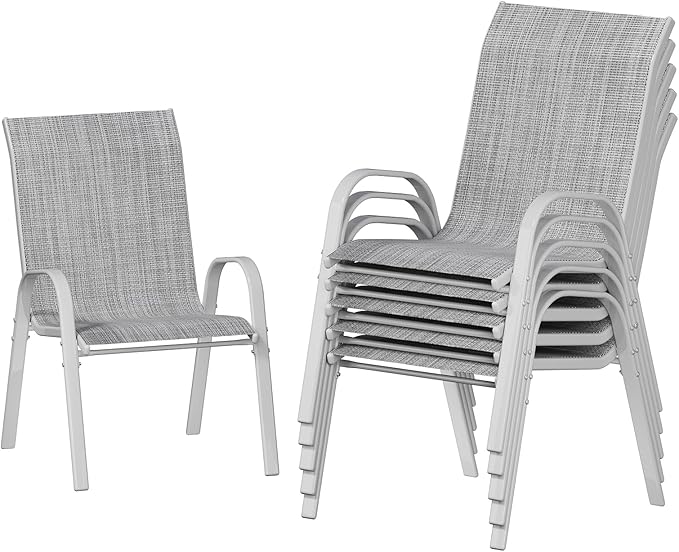 UDPATIO Patio Chairs Set of 6, Stackable Silver Outdoor Dining Chairs with High Back, Breathable Textilene Fabric Outdoor Chair All Weather, 350LBS Capacity for Garden, Backyard (Light Grey) by UDPATIO