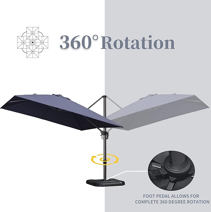 PURPLE LEAF 10' X 13' Patio Umbrella with Base Outdoor Cantilever Rectangle Offset Umbrella with 360-degree Rotation for Garden Deck Pool Patio Navy - Image 8