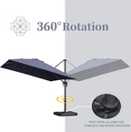 PURPLE LEAF 10' X 13' Patio Umbrella with Base Outdoor Cantilever Rectangle Offset Umbrella with 360-degree Rotation for Garden Deck Pool Patio Navy - Image 8
