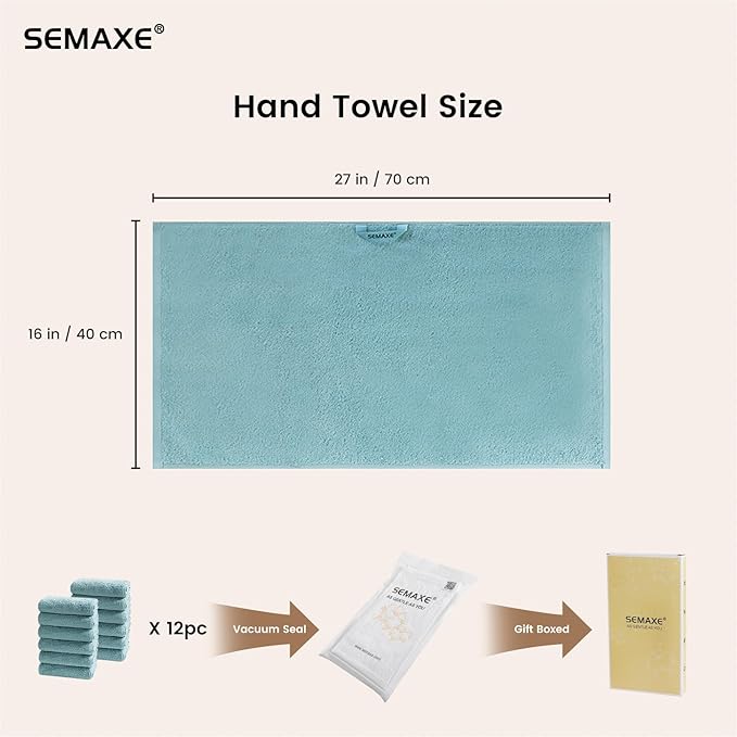 SEMAXE 12 Pack Hand Towels for Bathroom, 100% Cotton Towels - Image 2
