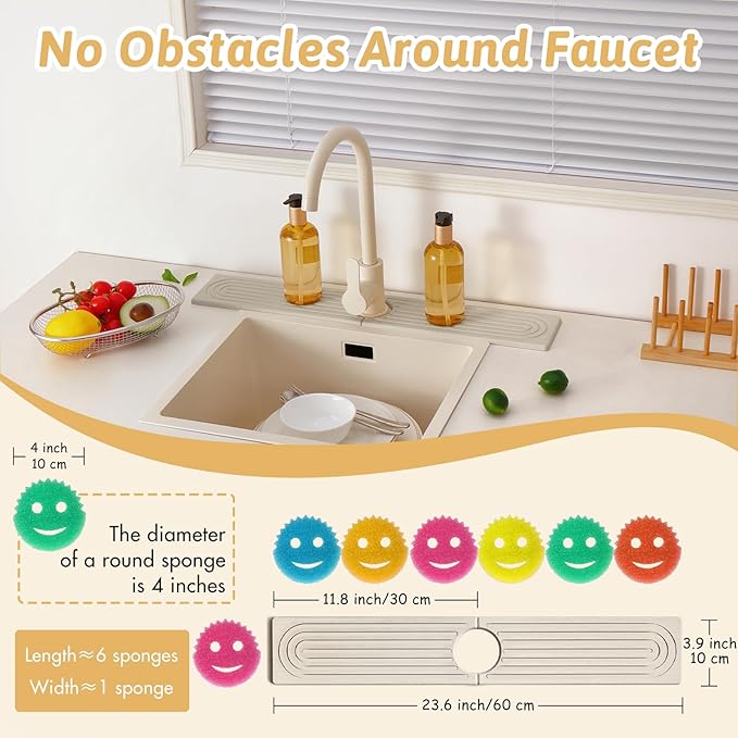 Quick Dry Stone Sink Splash Guard, 23.6" Extended Diatomaceous Earth Sink - Image 3