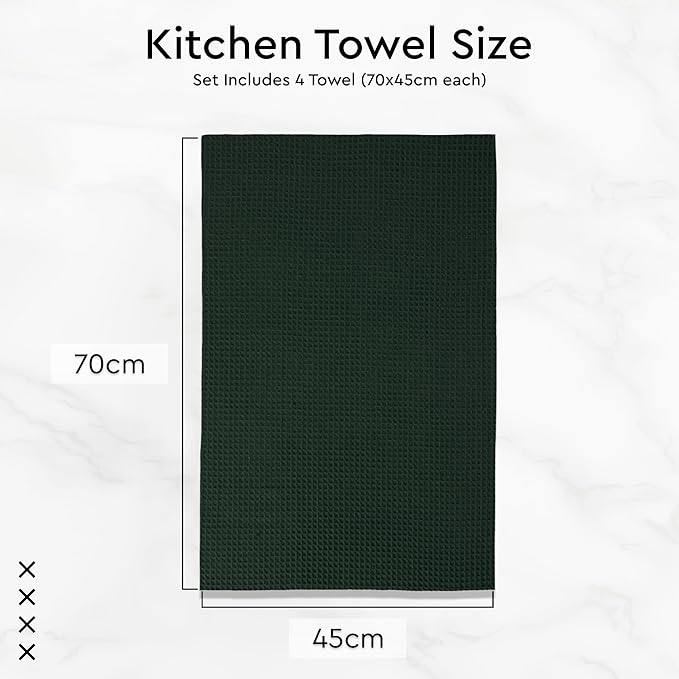 Encasa XO Kitchen Dish Towels Set | Dark Green | Waffle Weave and Flat Hand Tea - Image 7