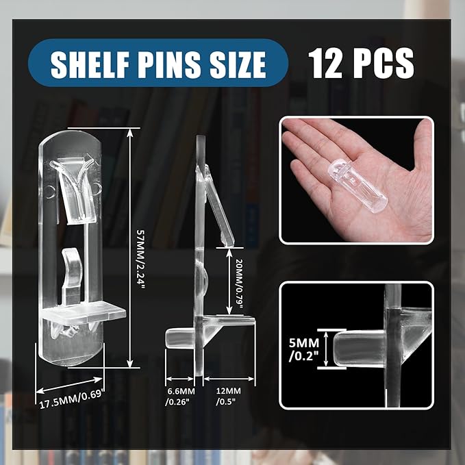 Biaungdo 12 Pcs Plastic Locking Shelf Support Pegs, 5mm Clear Cabinet Shelf - Image 2