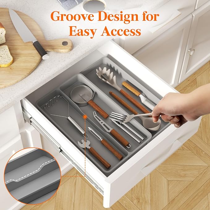 Lifewit Utensil Organizer for Kitchen Drawer, Expandable Cooking Silverware Tray - Image 8