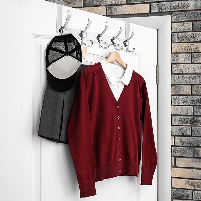 TICONN Over The Door Hooks, 5 Heavy Duty Tri Coat Rack All Metal Coat Hanger - Image 4