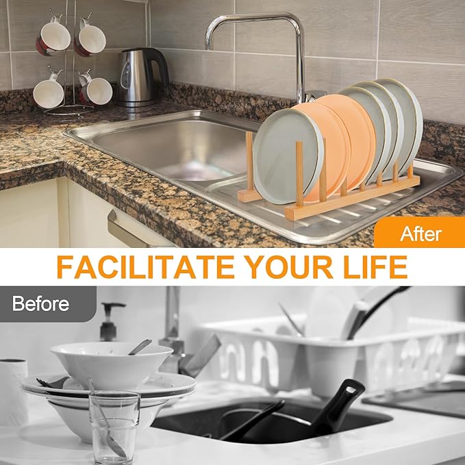 Bamboo Wooden Dish Racks Plate Stand Holder Vertical Drainer Kitchen Cabinet - Image 6