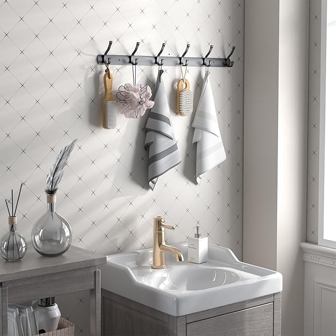 Coat Rack Wall Mount, 1 Pack Coat Hooks Hanger Wall Double Hook Rack Rail Towel - Image 6
