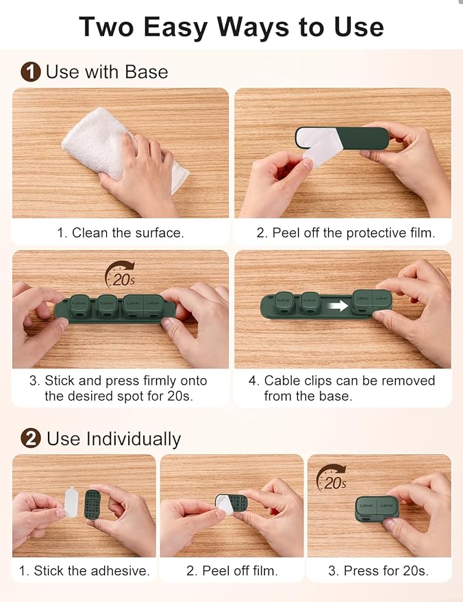 6 Pack Magnetic Cable Clips, Laitver Cord Organizer Holder Strong Adhesive Desk - Image 2
