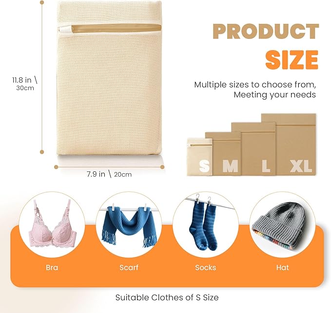 4Pcs Cotton Mesh Laundry Bags for Delicates, Breathable Mesh Garment Bag for - Image 5