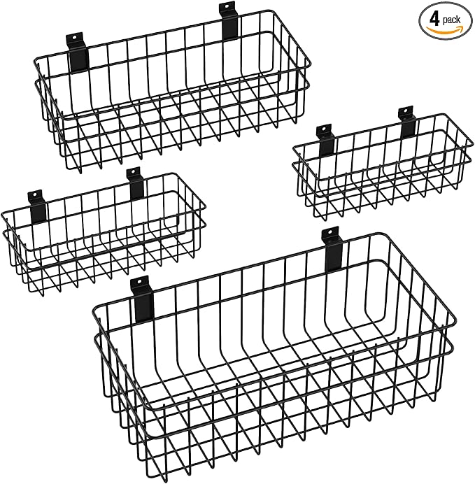 4 Pack Large Size Slatwall Baskets Set, Ventilated Metal Hanging Storage Slat by Daanxw