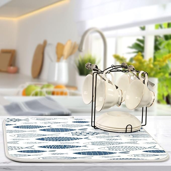 Cartoon Fish Dish Drying Mat for Kitchen Counter Absorbent Microfiber Drying Pad - Image 5