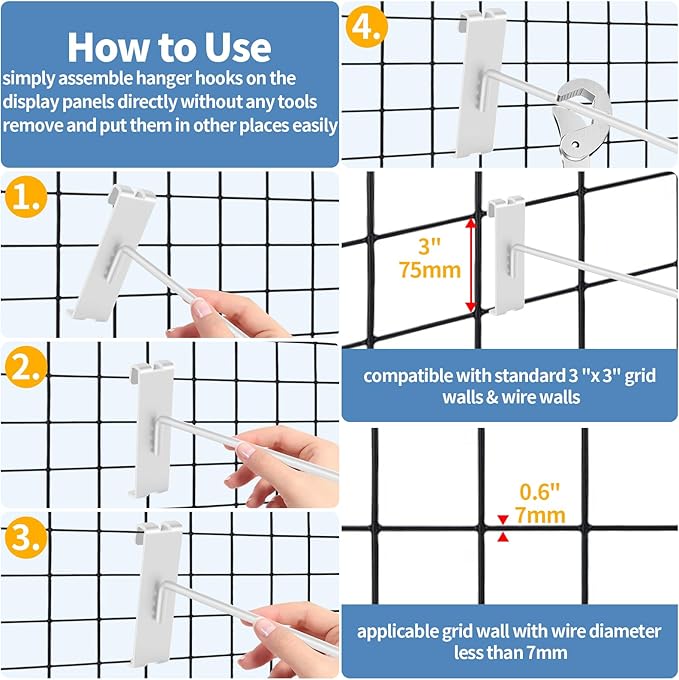 20Pcs Gridwall Hooks, Metal Grid Panel Hanging Peg Hooks, Grid Wall Accessory - Image 6