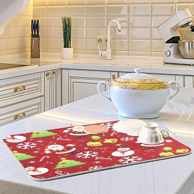Christmas Snowman Santa Snowflake Bell Dish Drying Mat - Image 6