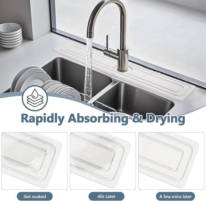 Faucet Mat for Kitchen Sink, Rapidly Absorbing Diatomite Fast Drying Stone - Image 3