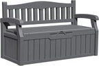 Greesum 80 Gallon Outdoor Storage Bench, Resin Patio Furniture with Armrest,Waterproof and UV-Resistant, Perfect to Garden, Poolside and Lawn, Dark Grey by BuynowfromGreesum