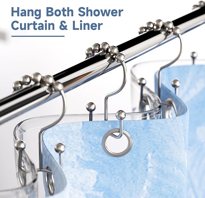 Titanker Shower Curtain Hooks Rings, Rust Resistant Metal Double Glide Shower - Image 2