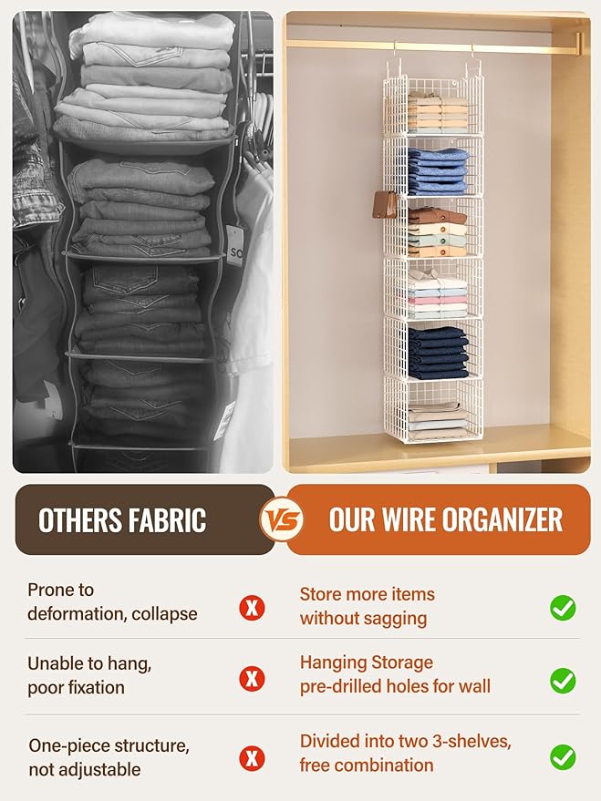 6 Tier Closet Hanging Organizer, Metal Closet Organizers and Storage - Image 4