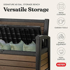 Keter Signature 60 Gallon Storage Bench Deck Box for Patio Furniture, Front Porch Decor and Outdoor Seating – Perfect to Store Garden Tools, Walnut - Image 6