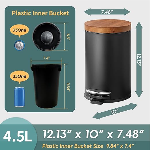 SunnyPoint Elite Bamboo Lid 4.5 Liter / 1.2 Gallon Round Trash Can - Image 5