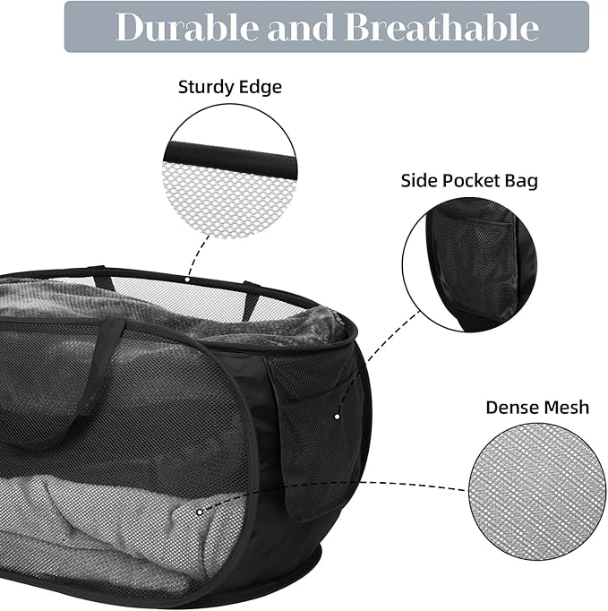 Durable Collapsible Laundry Baskets, Mesh Pop Up Laundry Hamper - Image 4