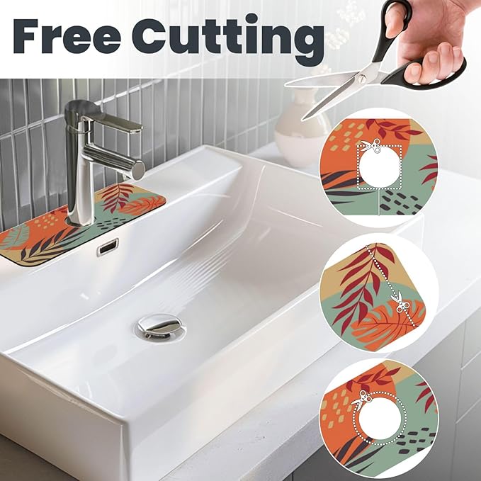 Boho Bohemian Abstract Floral Leaves Kitchen Sink Splash Guard Faucet Mat Super - Image 3