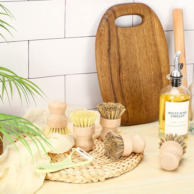 12 Pcs Bamboo Dish Brush, Wooden Scrubber Sisal Bristle Kitchen Wood Brushes - Image 6
