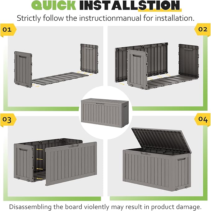 Outdoor Storage Box, Resin Deck Boxes Indoor and outdoor, Waterproof Storage Box Lockable Lid (Grey, 75 Gallon) - Image 7