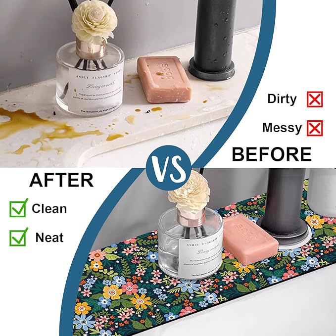 Colorful Flower Kitchen Sink Splash Guard Faucet Mat Flowers Leaves Super - Image 6