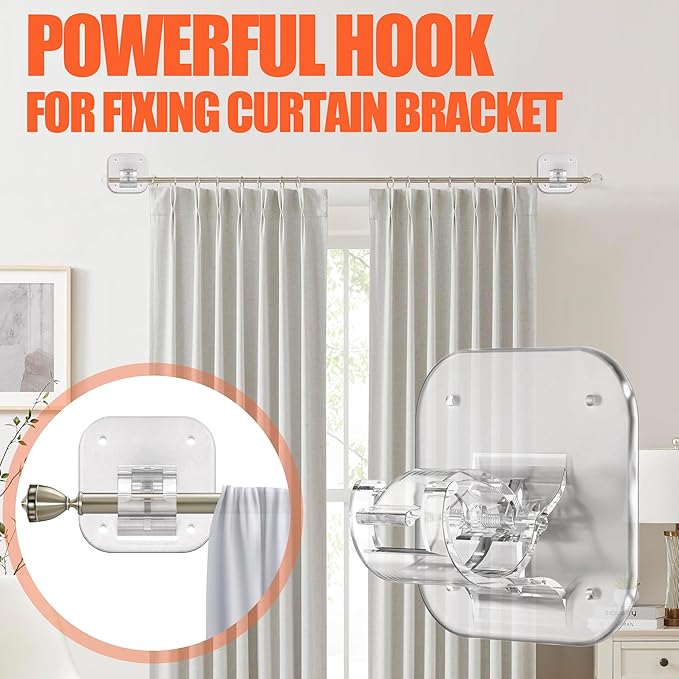 Adhesive Curtain Rods No Drilling Holder, No Drill Curtain Rod Brackets - Image 4