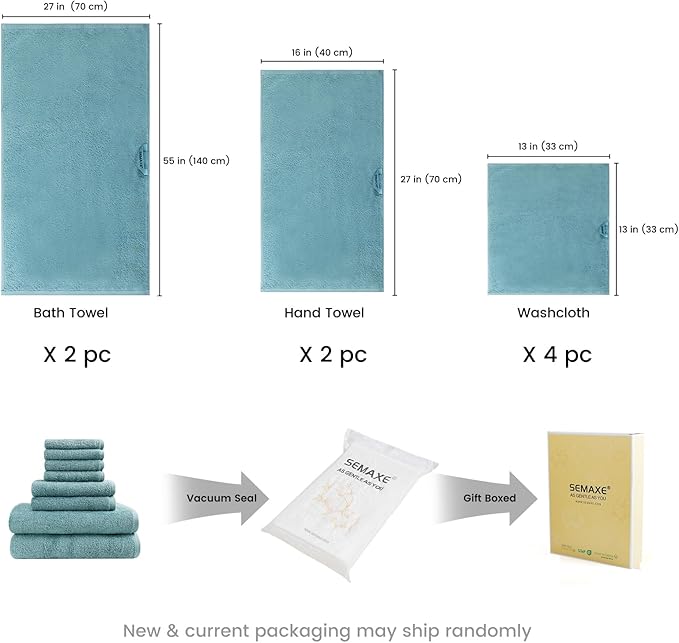 SEMAXE Bath Towel Set, 100% Cotton Bathroom Towels - Image 2