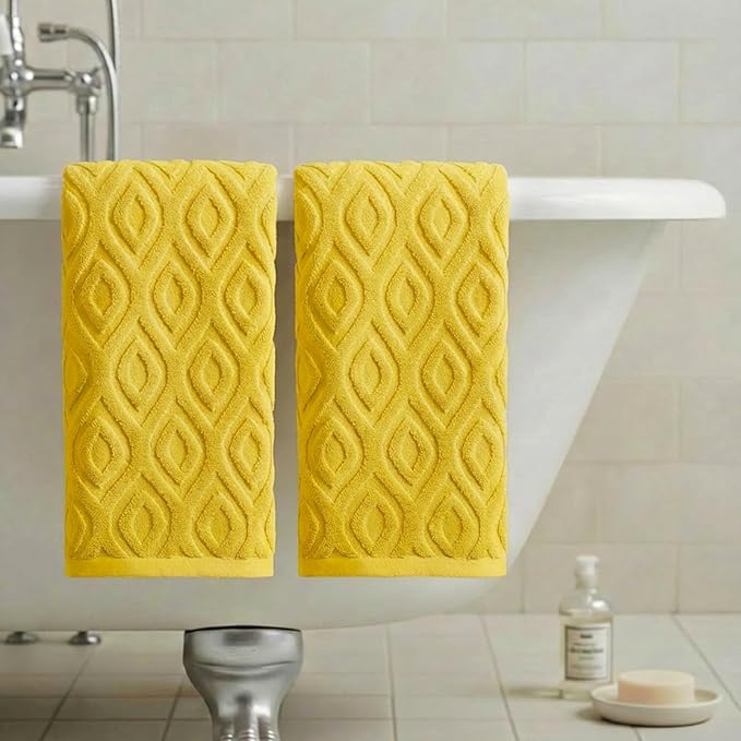 Artoid Mode 2 Pcs Yellow 3D Diamond Grid Jacquard Hand Towels - Image 4