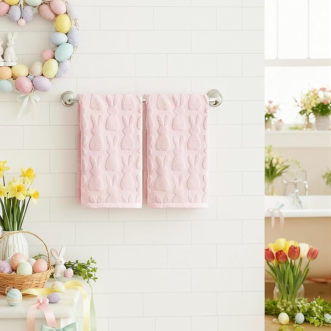 Artoid Mode 2 Pcs Pink 3D Rabbit Jacquard Easter Hand Towels - Image 2