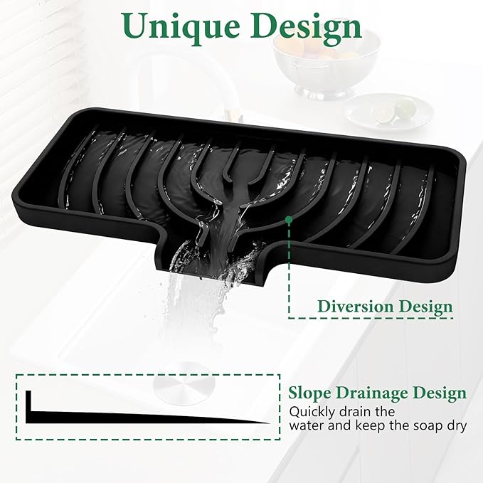 GUUKIN Sponge Holder for Kitchen Sink, 9.8"×4.9" Silicone Dish Drying Mat - Image 5