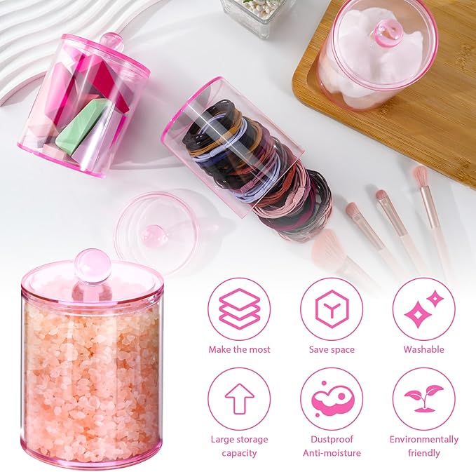 4 Pack Qtip Holder, Canister Apothecary Jar Set, Bathroom Jars - Image 3
