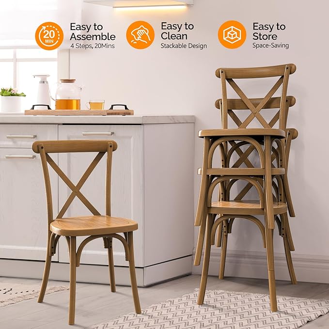 VINGLI Plastic Outdoor Dining Chairs Set of 6, Stackable Patio Farmhouse Brown Dining Chairs with X Back, Waterproof Kitchen & Dining Room Chairs for Indoor-Outdoor, Capacity 400 lbs - Image 6